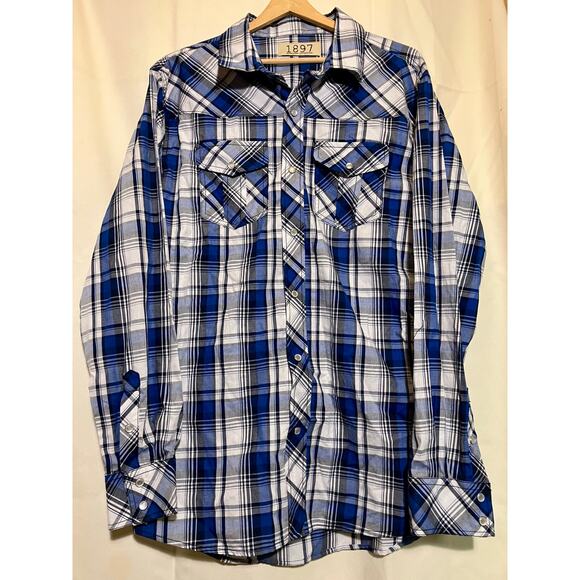 1897 American Style Blue Plaid Button-up Men’s Size XL. - Picture 1 of 5